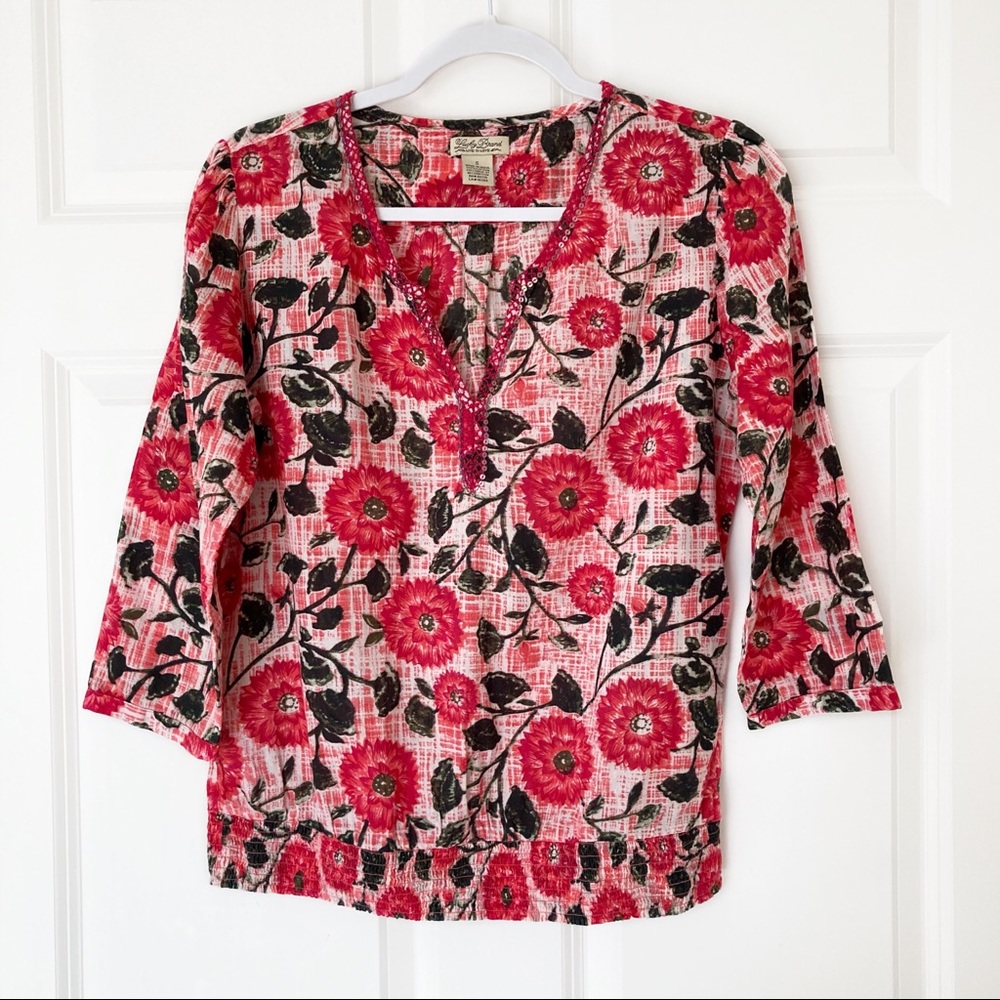 Boho Floral Print Cotton Top Size S